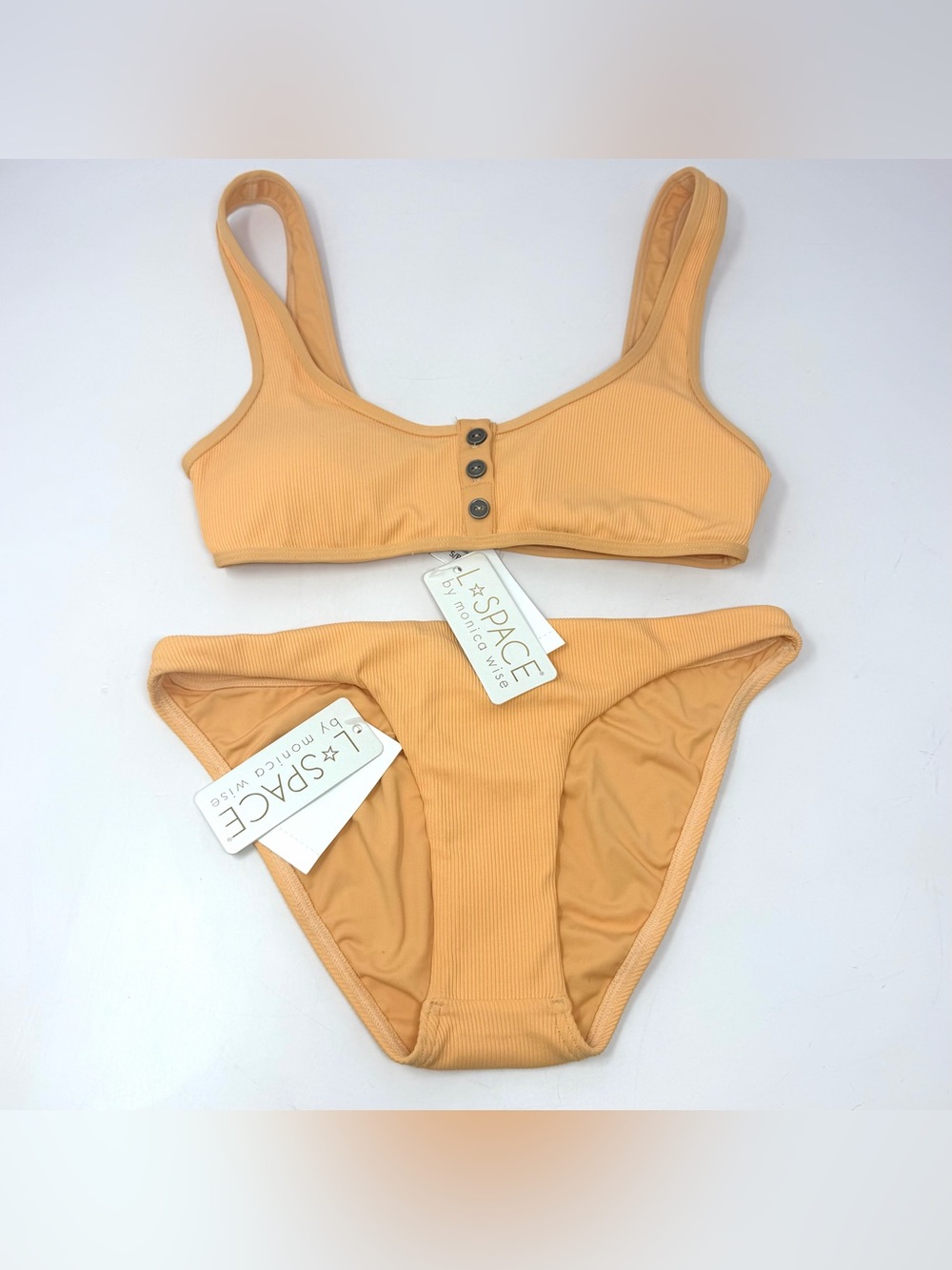 L Space Swimwear Ribbed Robbie Top Camacho Full Bottom Bikini Set Sz S Sunshine